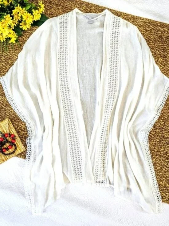 Nordstrom Women's White Kimono One Size Flowy Lace Fairy Bohemian Romantic Y2K - Picture 12 of 13